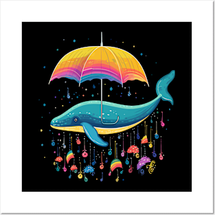 Whale Rainy Day With Umbrella Posters and Art